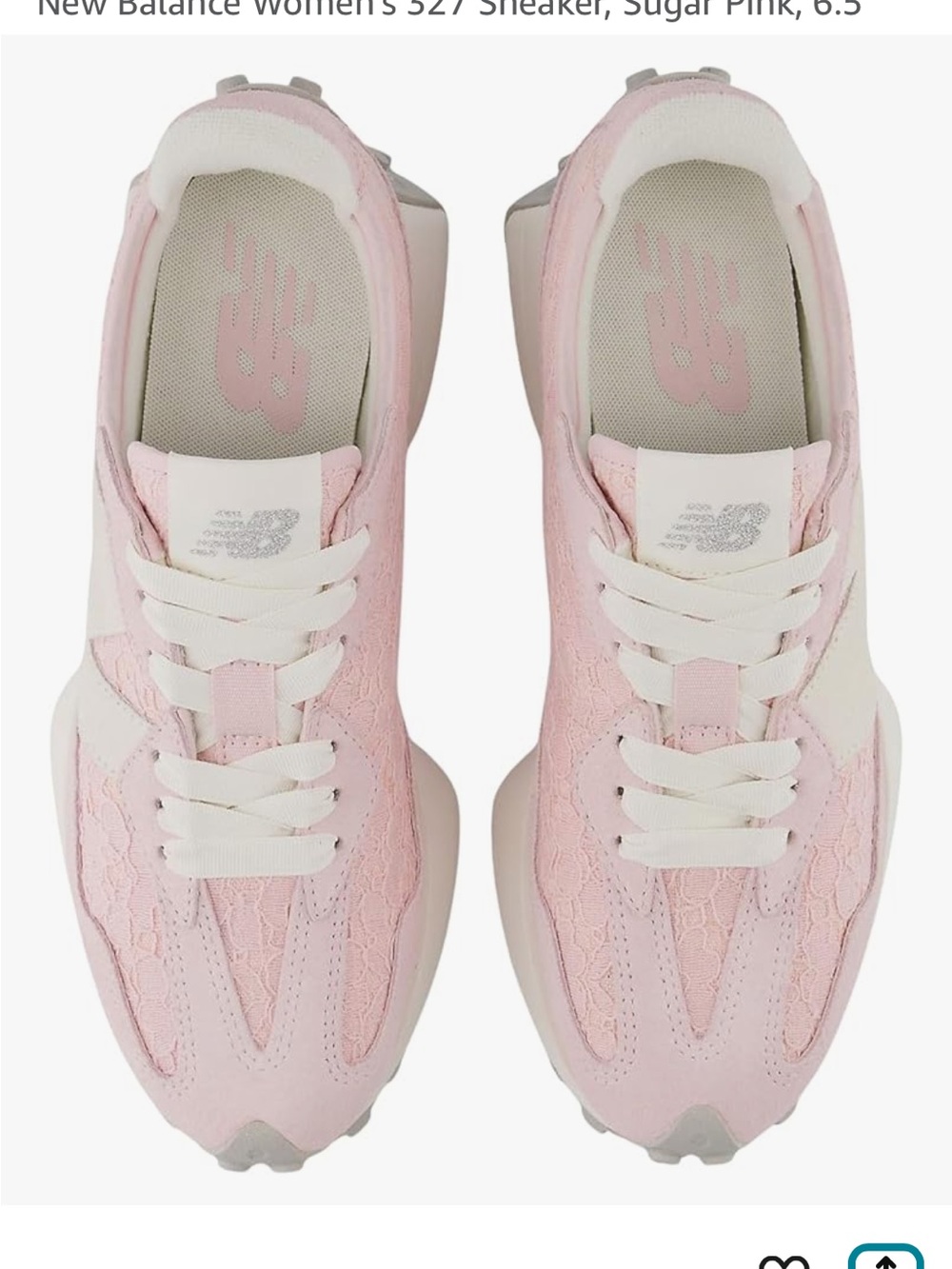 New Balance Women's 327 Lace-Texture Sneaker in Light Pink and White